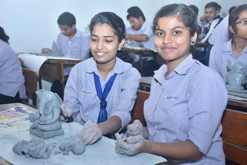 Students and staff participating in GANESH idol making workshop, PC Polytechnic, Akurdi