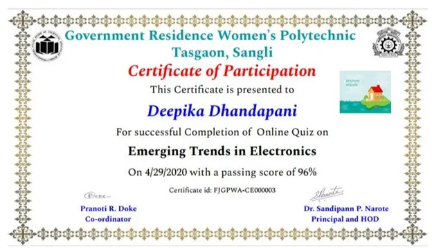 Third Year Students of EJ6I scored in online examination conducted for Course “EMERGING TRENDS IN ELECTRONICS” by various polytechnic colleges.