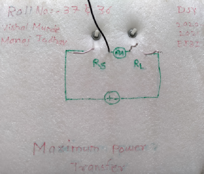 Circuit Name – Maximum Power Transfer Theorem (ECN)SYEJ(2020-2021