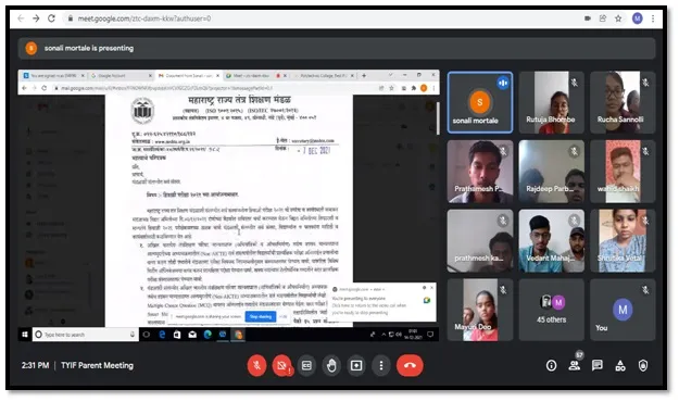 Online Parents Meeting of Third Year, PCP