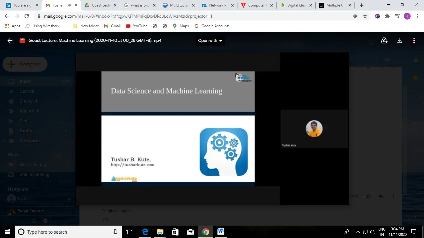Machine Learning” on 10th November 2020, PCP