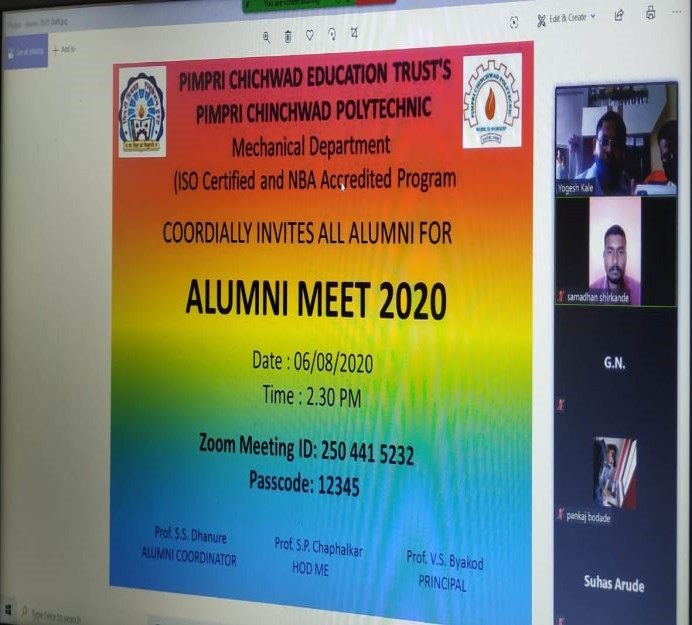 Alumni meet of Mechanical Department was conducted on 06-08-20
